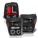 2011 Ford F250 Super Duty Black Halo Projector Headlights Tube LED Tail Lights