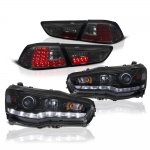 2011 Mitsubishi Lancer Smoked Projector Headlights LED DRL and LED Tail Lights