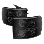 2011 Chevy Silverado Black Smoked Halo Projector Headlights