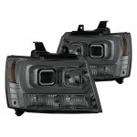 2011 Chevy Avalanche Smoked LED Tube DRL Projector Headlights