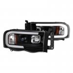 2003 Dodge Ram Black LED Tube DRL Projector Headlights
