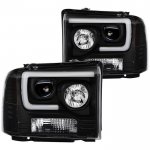 2007 Ford F350 Super Duty Black Tube DRL Projector Headlights