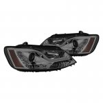 VW Jetta Sedan 2011-2014 Smoked LED DRL Halogen Projector Headlights