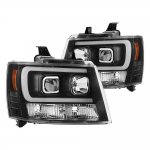 Chevy Avalanche 2007-2013 Black LED Tube DRL Projector Headlights