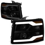 2013 Chevy Silverado Black Smoked Facelift DRL Projector Headlights