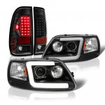 2002 Ford F150 Black DRL Projector Headlights LED Tail Lights