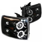 2007 Chevy Silverado 3500HD Gloss Black Halo Projector Headlights LED Eyebrow