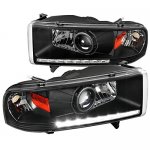 2000 Dodge Ram Black Retrofit Projector Headlights LED DRL