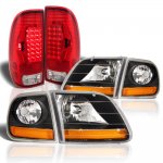 1998 Ford F150 Black Harley Headlights Red LED Tail Lights