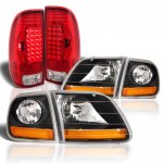 2002 Ford F150 Black Harley Headlights Red LED Tail Lights