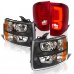 Chevy Silverado 2500HD 2007-2014 Black Headlights and Red Custom LED Tail Lights Chevy Silverado 2500HD 2007-2014 Black Headlights and Red Custom LED Tail Lights