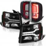 2011 Chevy Silverado 3500HD Black Facelift DRL Projector Headlights Custom LED Tail Lights Red Tube