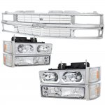1993 Chevy 1500 Pickup Chrome Grille and LED DRL Headlights Set