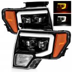 2013 Ford F150 Glossy Black Projector Headlights Switchback LED DRL Signal Lights