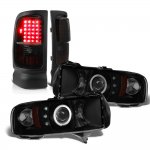2000 Dodge Ram 2500 Black Smoked Halo Projector Headlights LED Tail Lights