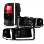 1997 Dodge Ram Black Smoked DRL Headlights Set LED Tail Lights