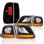 2002 Ford F150 Black Harley Headlights Tinted LED Tail Lights