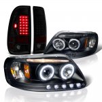 1997 Ford F150 Black Smoked Halo Projector Headlights LED Tail Lights