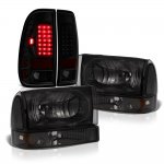 1999 Ford F350 Super Duty Tinted Headlights Set Black Smoked LED Tail Lights 1999 Ford F350 Super Duty Tinted Headlights Set Black Smoked LED Tail Lights
