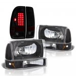 1999 Ford F350 Super Duty Black Headlights Set Tinted LED Tail Lights 1999 Ford F350 Super Duty Black Headlights Set Tinted LED Tail Lights