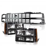 1992 Chevy 3500 Pickup Black Grille and Headlights Set