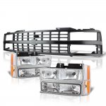 1988 Chevy 2500 Pickup Black Grille and Clear Headlights Set