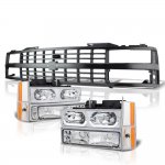 Chevy 1500 Pickup 1988-1993 Black Grille LED DRL Clear Headlights Set