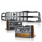 1993 Chevy 1500 Pickup Black Grille LED DRL Headlights Bumper Lights