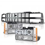 1988 Chevy 2500 Pickup Black Grille LED Halo Clear Projector Headlights Set