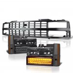 Chevy 1500 Pickup 1988-1993 Black Grille Smoked Headlights LED Bumper Lights
