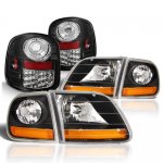 1997 Ford F150 Black Harley Headlights Black Chrome LED Tail Lights Flareside