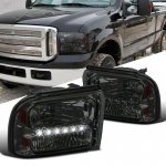 2007 Ford F450 Super Duty Smoked Headlights LED Daytime Running Lights