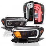 Toyota Tacoma SR 2016-2023 Black DRL Projector Headlights LED Tail Lights