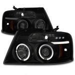 2004 Ford F150 Black Smoked Halo Projector Headlights with LED
