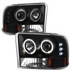 Ford F350 Super Duty 1999-2004 Black Dual Halo Projector Headlights with LED
