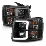 Chevy Silverado 2007-2013 Black LED DRL Projector Headlights Tube