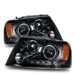 2004 Ford F150 Black Projector Headlights with Dual Halo and LED