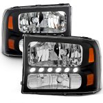 Ford Excursion 2000-2004 Black Crystal Headlights with LED