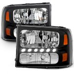1999 Ford F250 Super Duty Black Crystal Headlights with LED 1999 Ford F250 Super Duty Black Crystal Headlights with LED