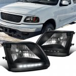 2002 Ford F150 Black Crystal Headlights with LED DRL