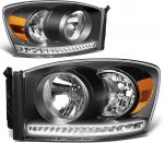 2008 Dodge Ram Black Euro Headlights LED DRL