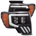 2014 Ford F150 Glossy Black NOVA LED Projector Headlights Dynamic Signals