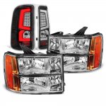 2008 GMC Sierra Headlights Black LED Tail Lights