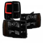 2009 GMC Sierra Denali Black Smoked Headlights Tube LED Tail Lights