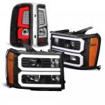 2009 GMC Sierra Denali Black Projector Headlights Dual DRL LED Tail Lights