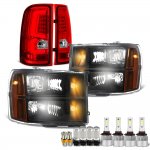 2009 GMC Sierra 3500HD Black LED Bulbs Headlights Red LED Tail Lights