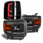 2014 GMC Sierra 1500 Black Projector Headlights Black Smoked LED Tail Lights