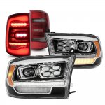2010 Dodge Ram HD Black Projector Headlights Red LED Tail Lights