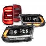 2014 Dodge Ram 3500 5th Gen Black Smoked Projector Headlights Red LED Tail Lights