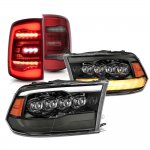 Dodge Ram 2009-2018 Black Smoked LED Quad Projector Headlights Red LED Tail Lights